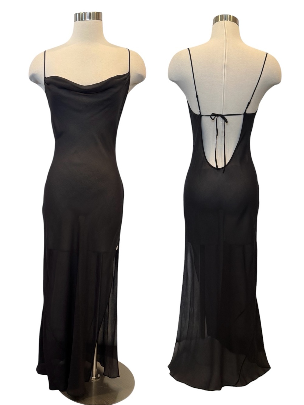 Y2K Victoria’s Secret Silk Chiffon Sheer Cowl Neck Vintage Maxi Gown Slip Dress